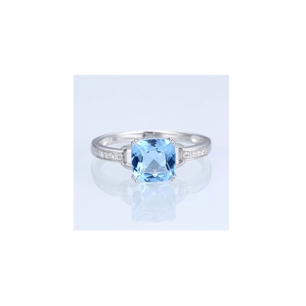 925 Stamped Sky Blue Cushion Cut Solitaire